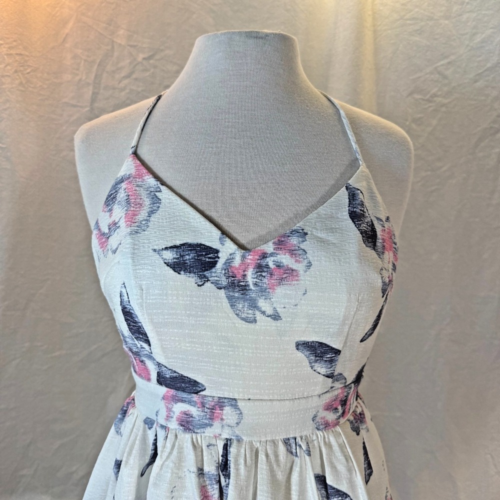 Tobi White Floral Fit Flare Party Dress Sz S Crisscross Back Petticoat - Picture 3 of 16